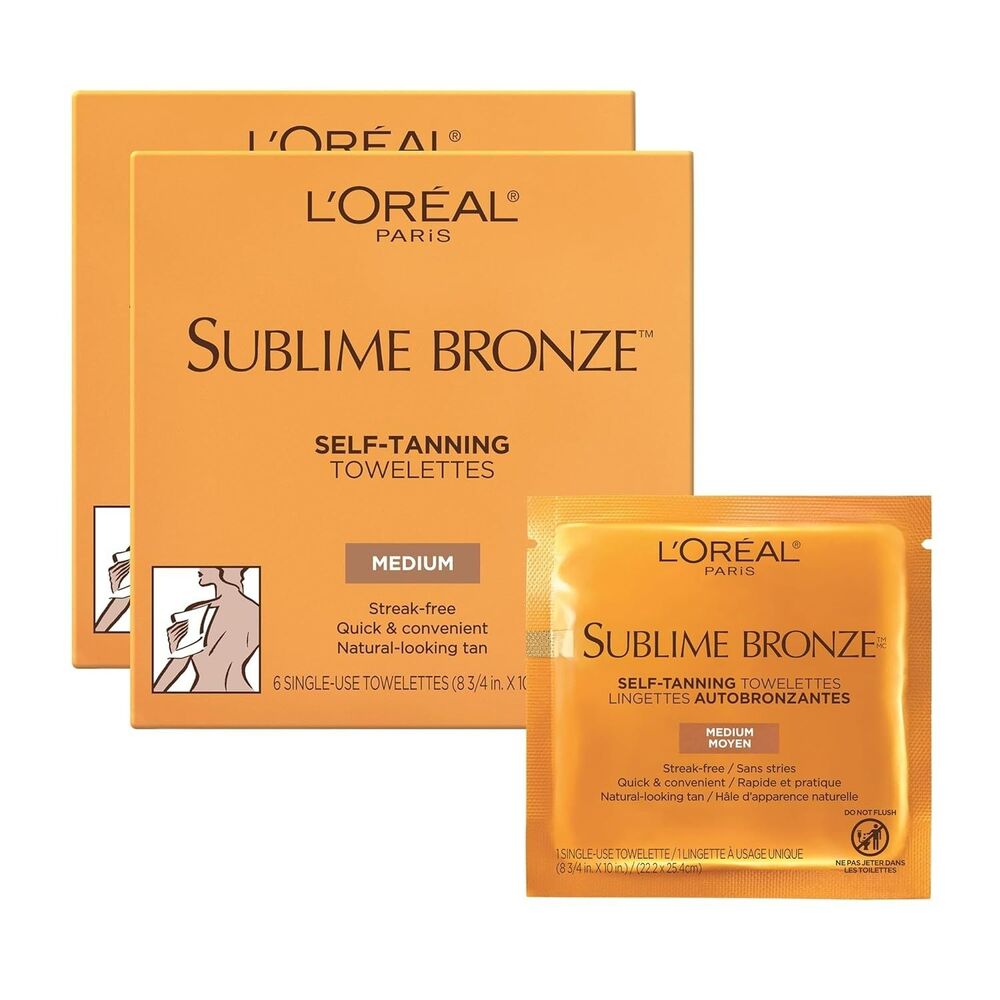 5-Pack L'Oreal Paris Sublime Bronze Self Tanning Towelettes Medium Streak-Free